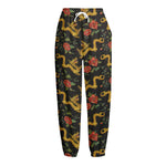 Embroidery Chinese Dragon Pattern Print Fleece Lined Knit Pants