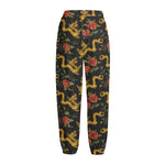 Embroidery Chinese Dragon Pattern Print Fleece Lined Knit Pants