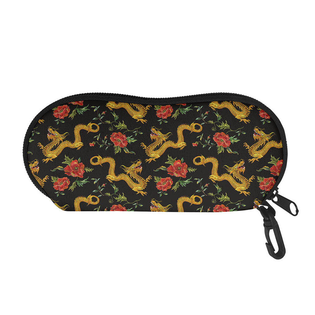 Embroidery Chinese Dragon Pattern Print Glasses Case