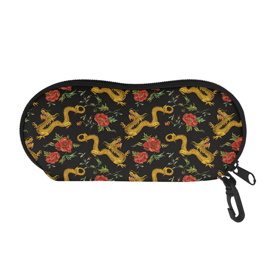 Embroidery Chinese Dragon Pattern Print Glasses Case