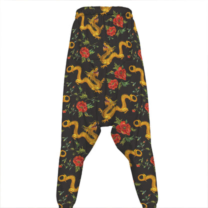Embroidery Chinese Dragon Pattern Print Hammer Pants