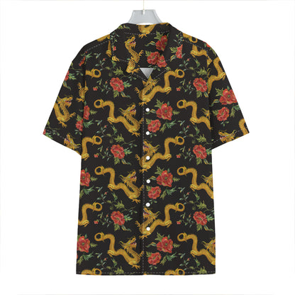 Embroidery Chinese Dragon Pattern Print Hawaiian Shirt
