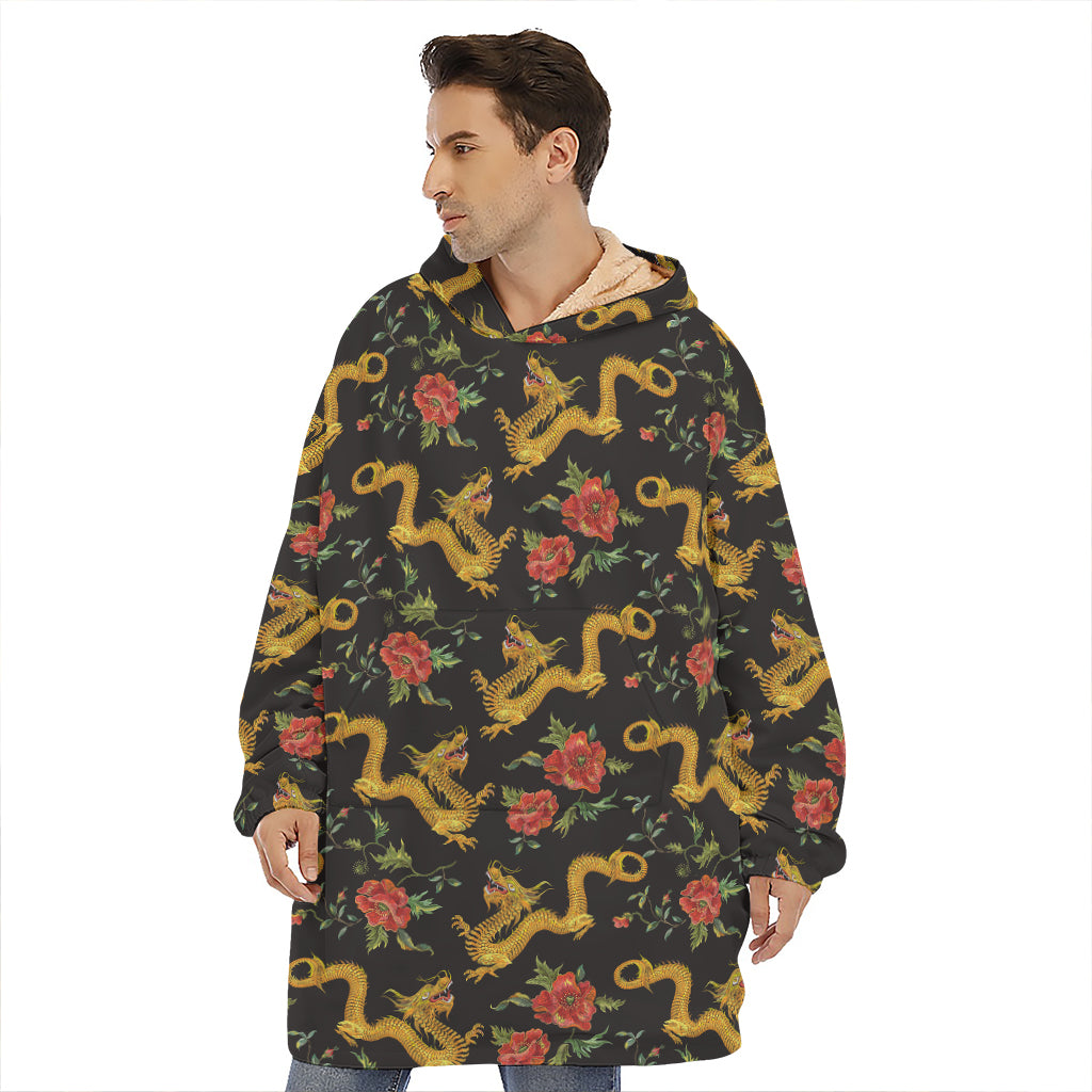 Embroidery Chinese Dragon Pattern Print Hoodie Blanket