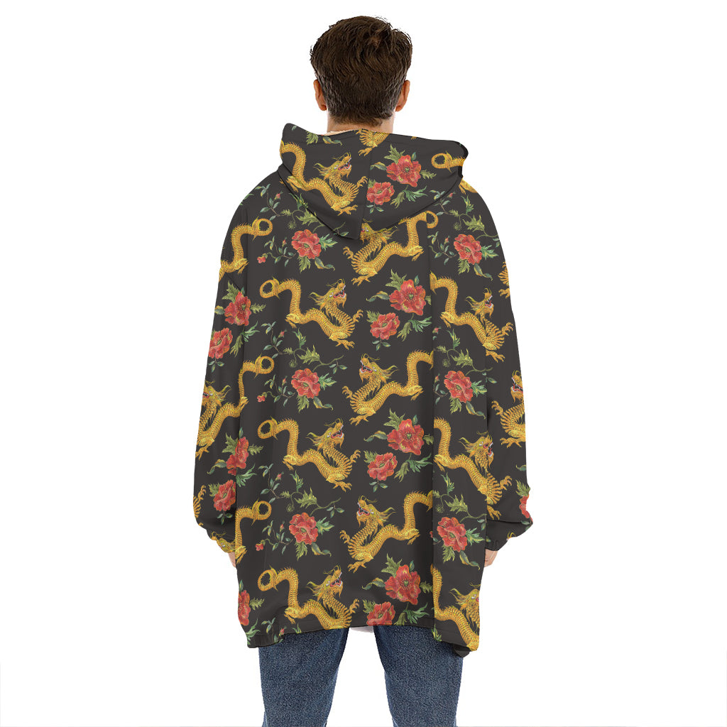 Embroidery Chinese Dragon Pattern Print Hoodie Blanket