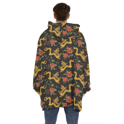 Embroidery Chinese Dragon Pattern Print Hoodie Blanket