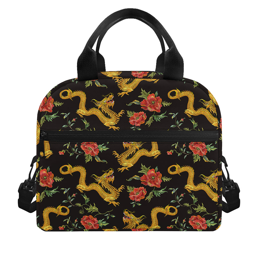 Embroidery Chinese Dragon Pattern Print Insulated Lunch Bag