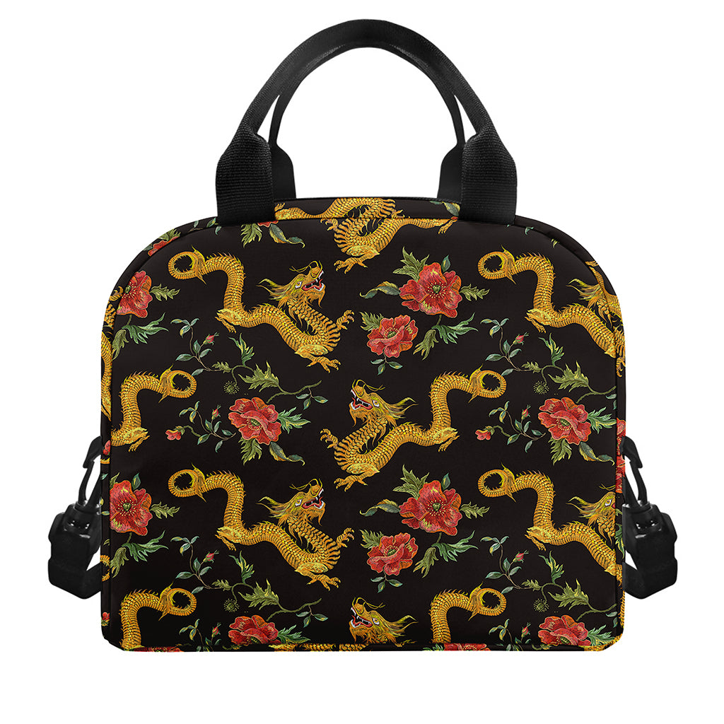 Embroidery Chinese Dragon Pattern Print Insulated Lunch Bag