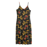 Embroidery Chinese Dragon Pattern Print Jersey Midi Cami Dress