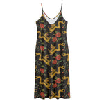 Embroidery Chinese Dragon Pattern Print Jersey Midi Cami Dress