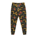Embroidery Chinese Dragon Pattern Print Jogger Pants