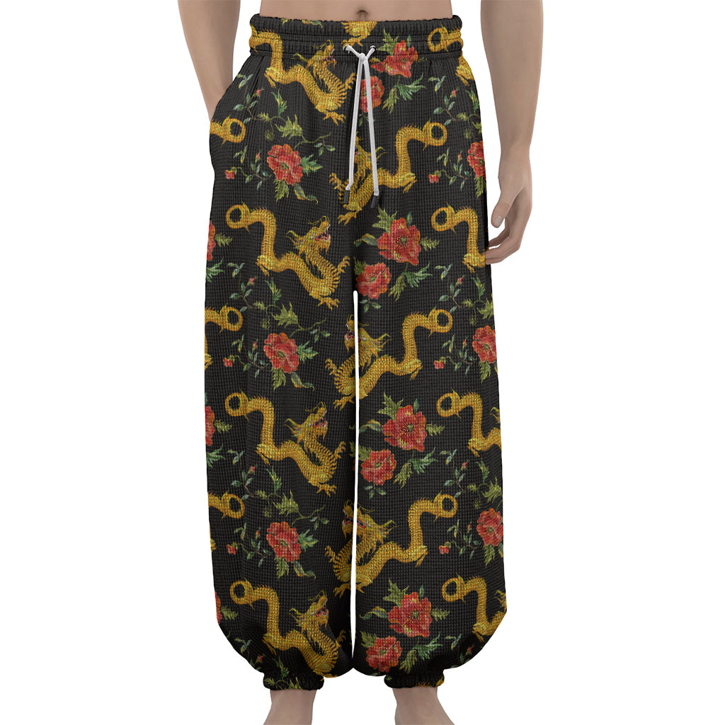 Embroidery Chinese Dragon Pattern Print Lantern Pants