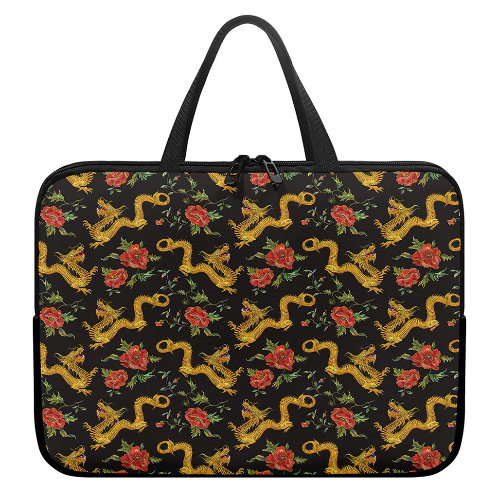 Embroidery Chinese Dragon Pattern Print Laptop Sleeve With Handle