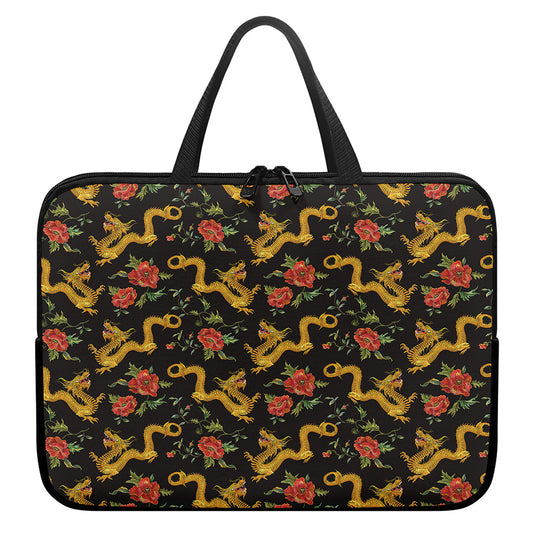 Embroidery Chinese Dragon Pattern Print Laptop Sleeve With Handle