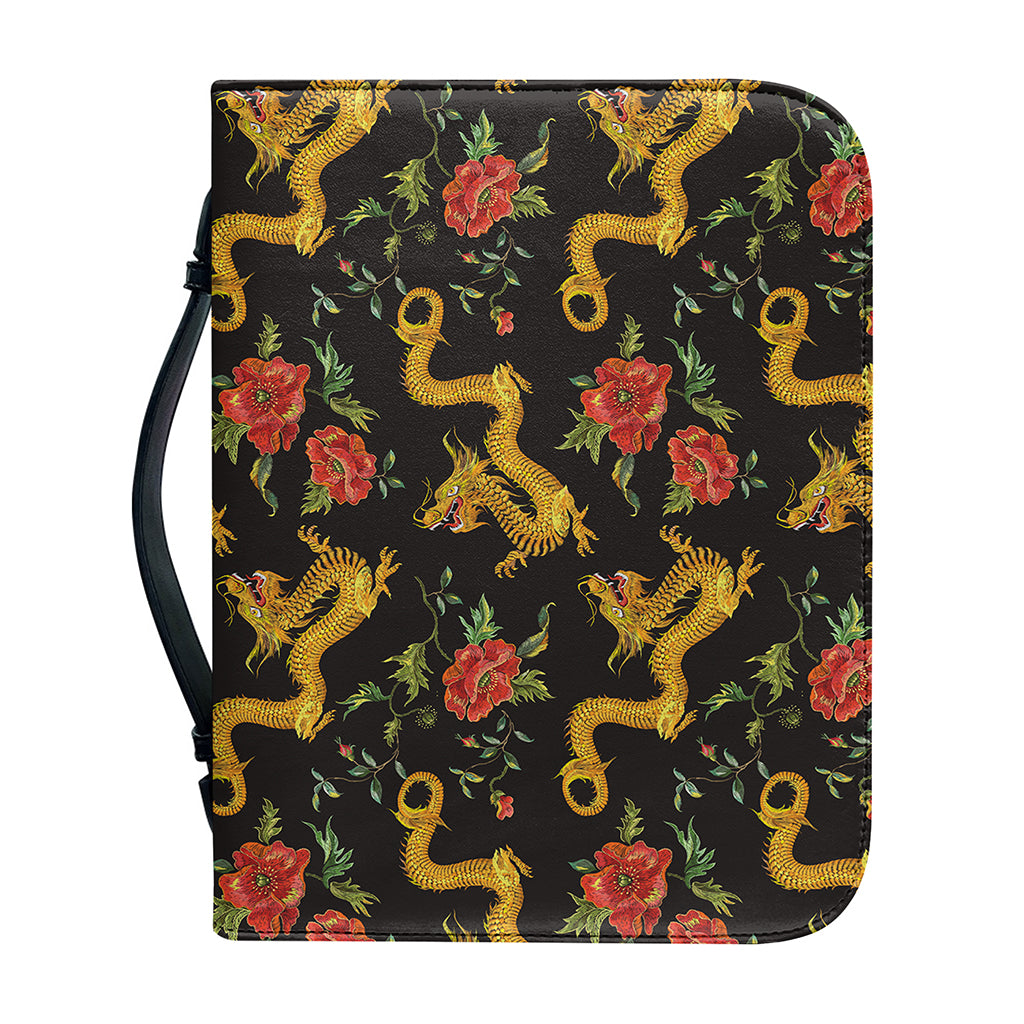 Embroidery Chinese Dragon Pattern Print Leather Bible Cover