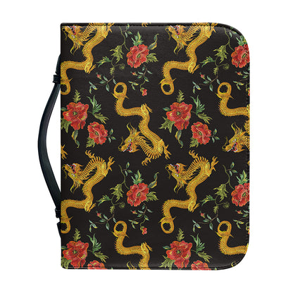 Embroidery Chinese Dragon Pattern Print Leather Bible Cover