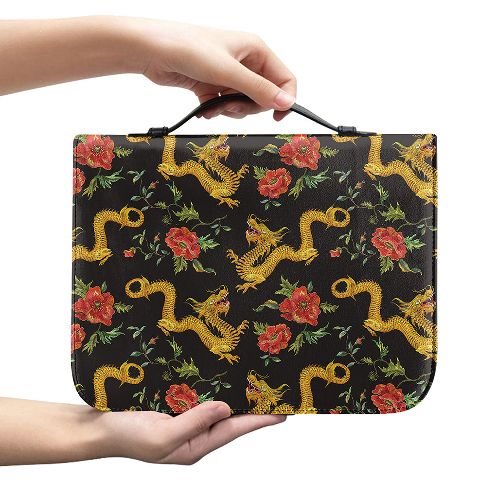 Embroidery Chinese Dragon Pattern Print Leather Bible Cover