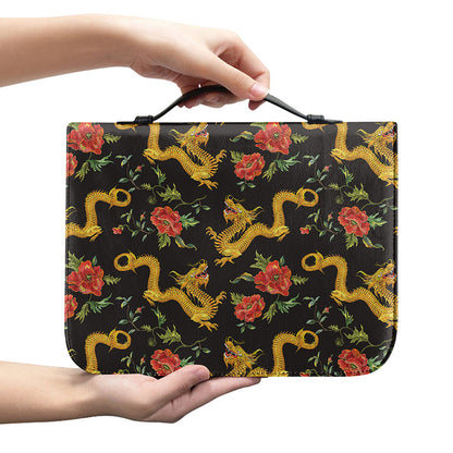Embroidery Chinese Dragon Pattern Print Leather Bible Cover