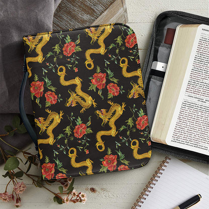 Embroidery Chinese Dragon Pattern Print Leather Bible Cover