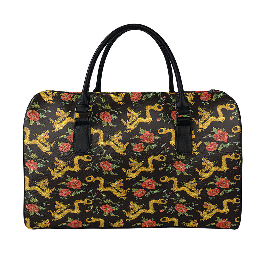 Embroidery Chinese Dragon Pattern Print Leather Duffle Bag
