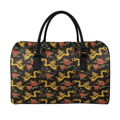 Embroidery Chinese Dragon Pattern Print Leather Duffle Bag