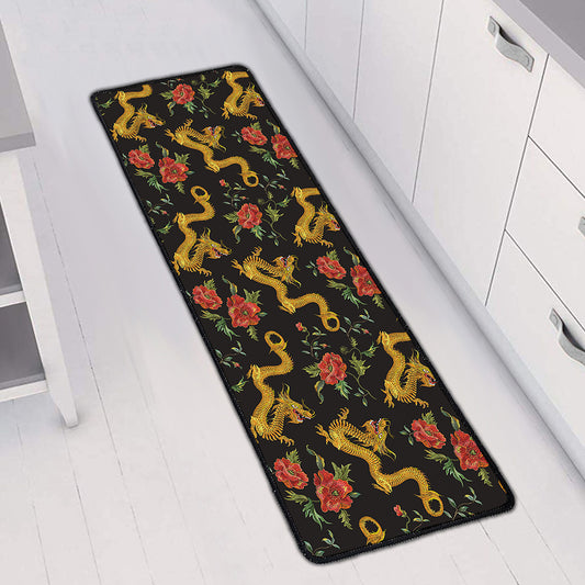 Embroidery Chinese Dragon Pattern Print Long Kitchen Mat