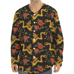 Embroidery Chinese Dragon Pattern Print Long Sleeve Baseball Jersey