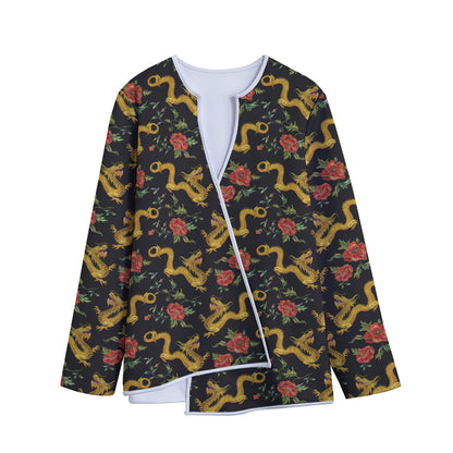 Embroidery Chinese Dragon Pattern Print Long Sleeve Short Coat