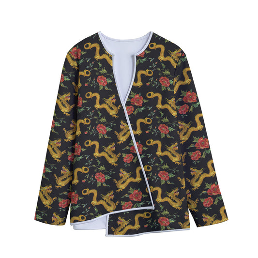 Embroidery Chinese Dragon Pattern Print Long Sleeve Short Coat