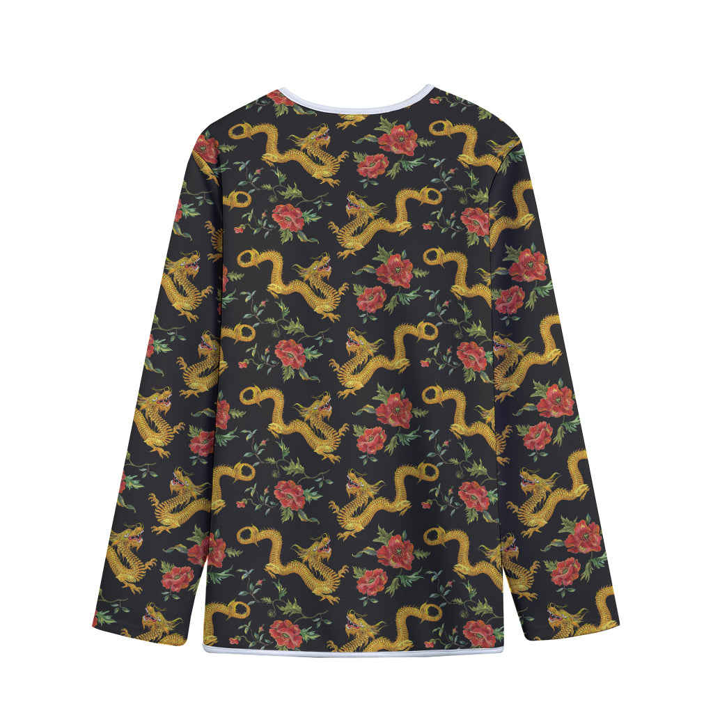 Embroidery Chinese Dragon Pattern Print Long Sleeve Short Coat