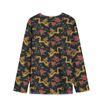 Embroidery Chinese Dragon Pattern Print Long Sleeve Short Coat