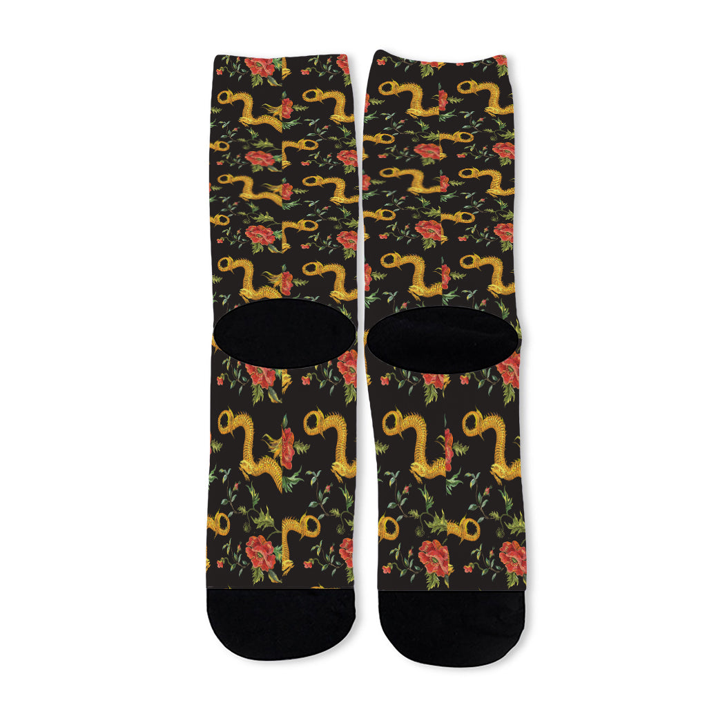 Embroidery Chinese Dragon Pattern Print Long Socks