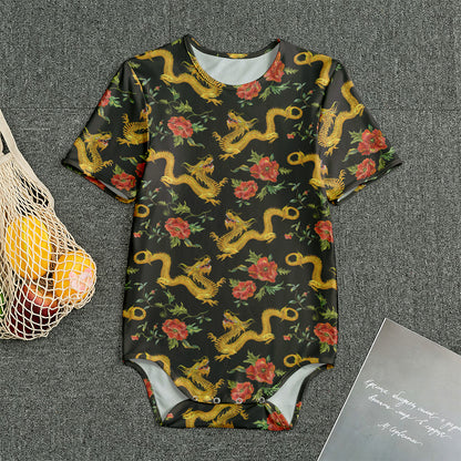 Embroidery Chinese Dragon Pattern Print Men's Bodysuit