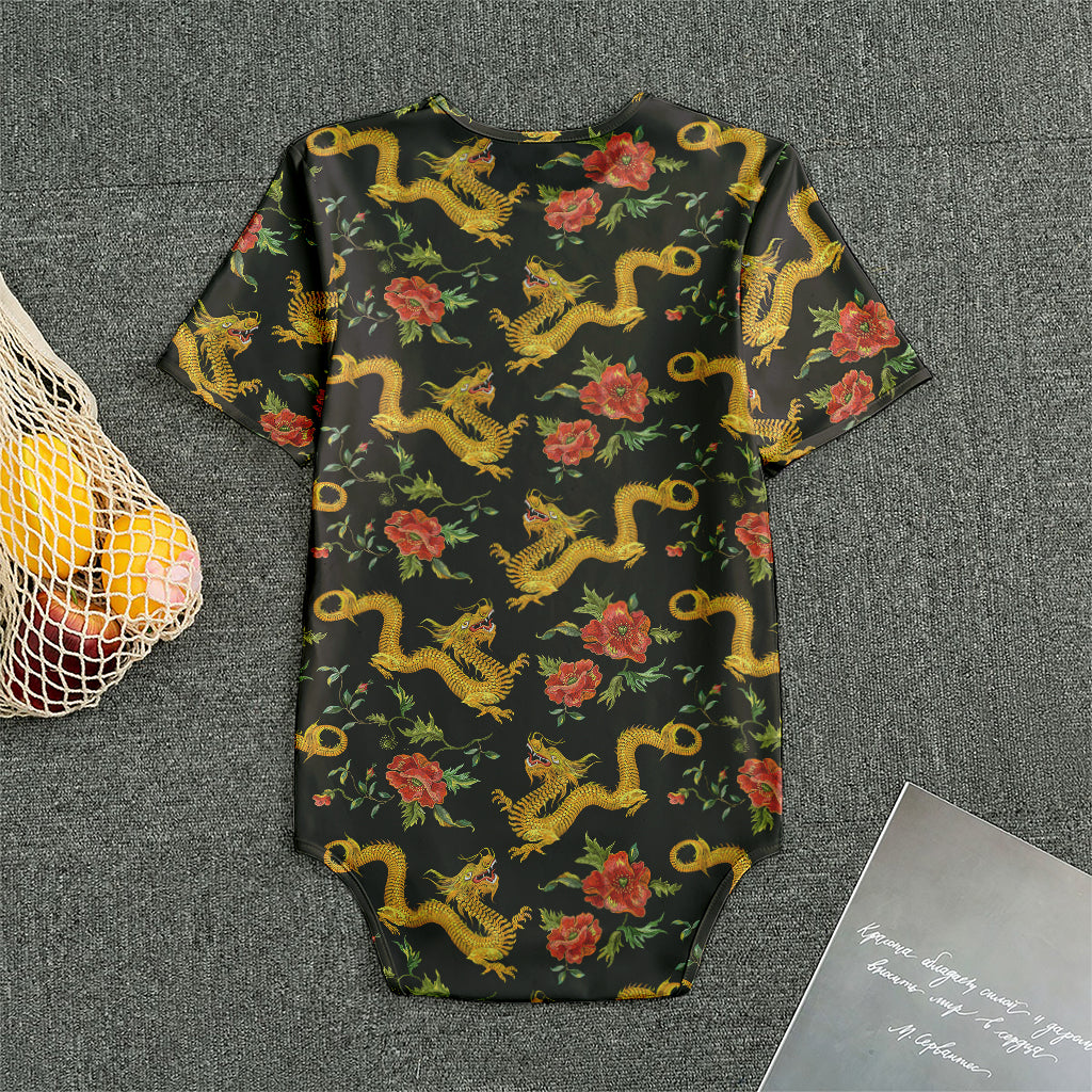 Embroidery Chinese Dragon Pattern Print Men's Bodysuit