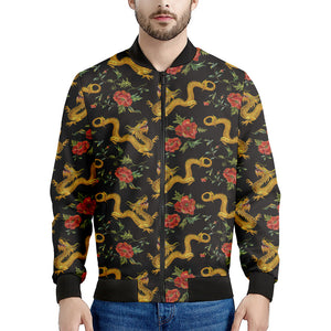 Embroidery Chinese Dragon Pattern Print Men's Bomber Jacket