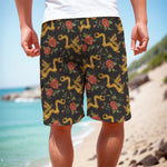 Embroidery Chinese Dragon Pattern Print Men's Cargo Shorts