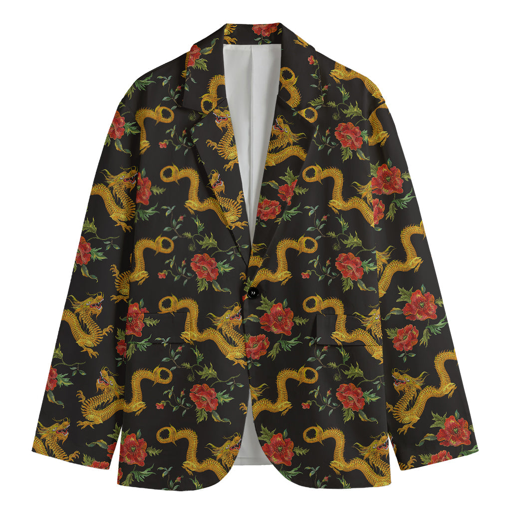 Embroidery Chinese Dragon Pattern Print Men's Cotton Blazer