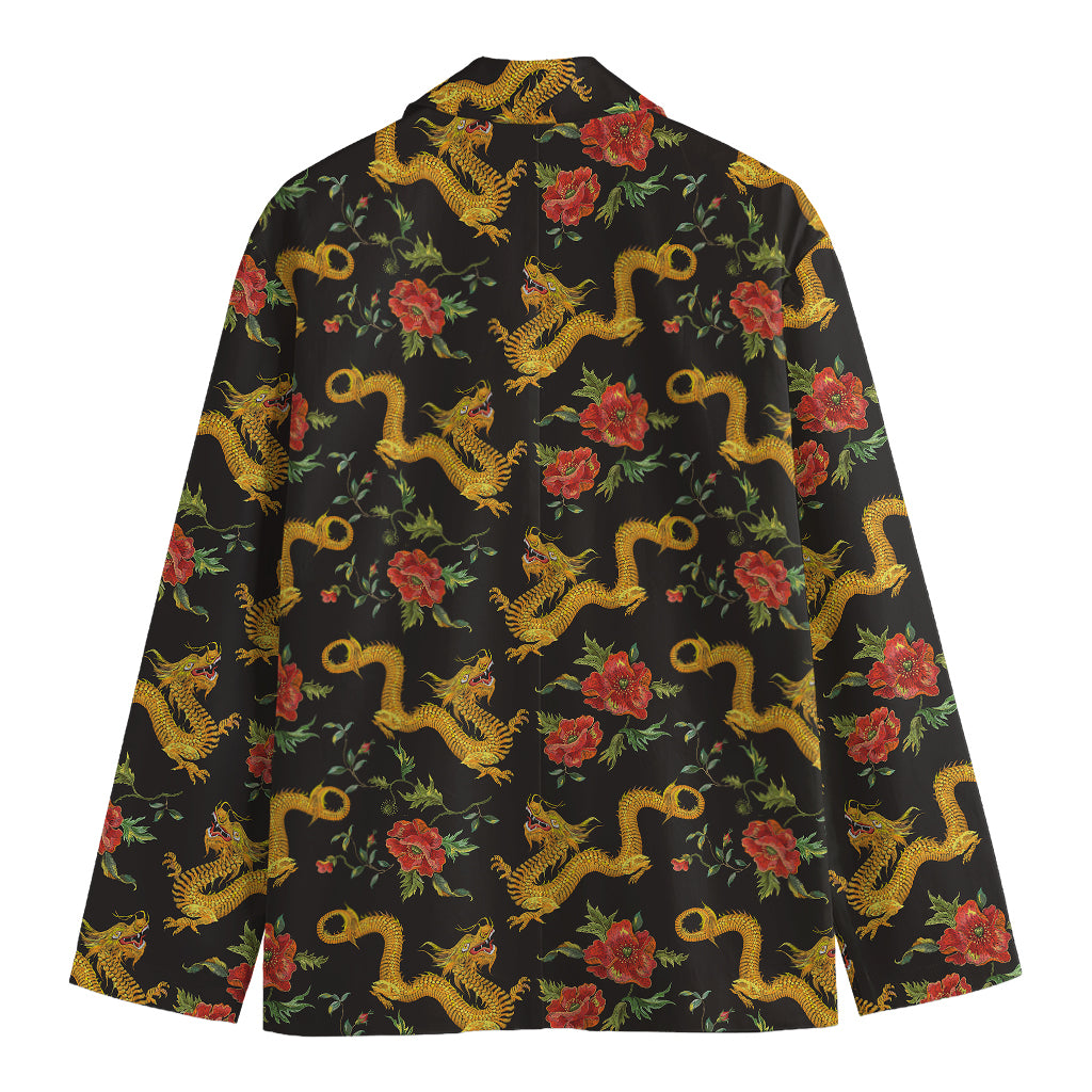 Embroidery Chinese Dragon Pattern Print Men's Cotton Blazer