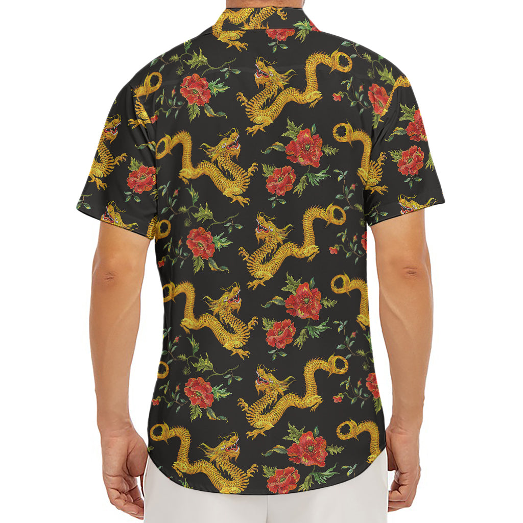 Embroidery Chinese Dragon Pattern Print Men's Deep V-Neck Shirt