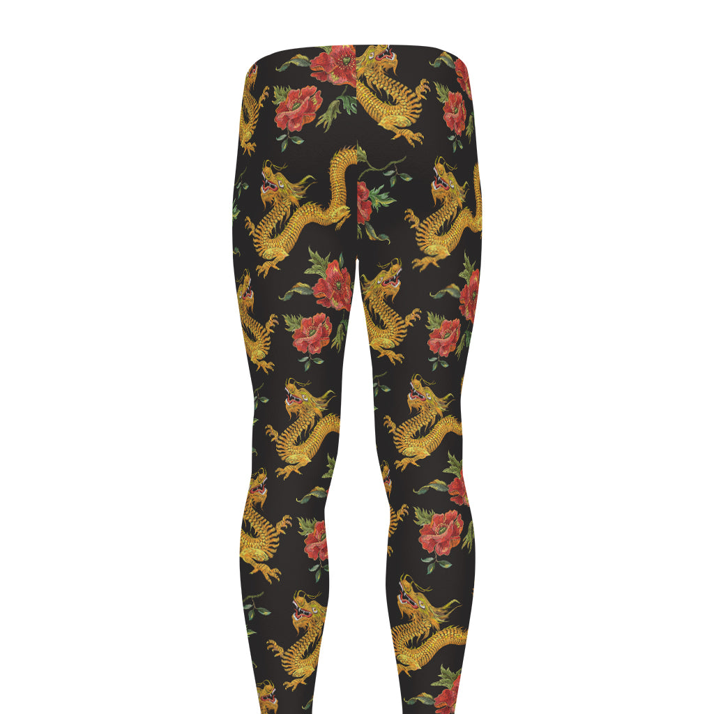 Embroidery Chinese Dragon Pattern Print Men's leggings