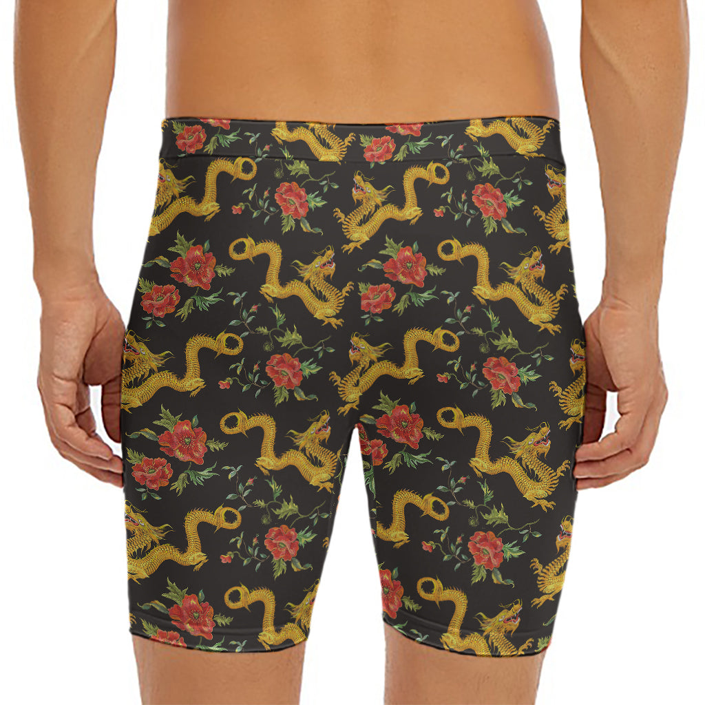 Embroidery Chinese Dragon Pattern Print Men's Long Boxer Briefs