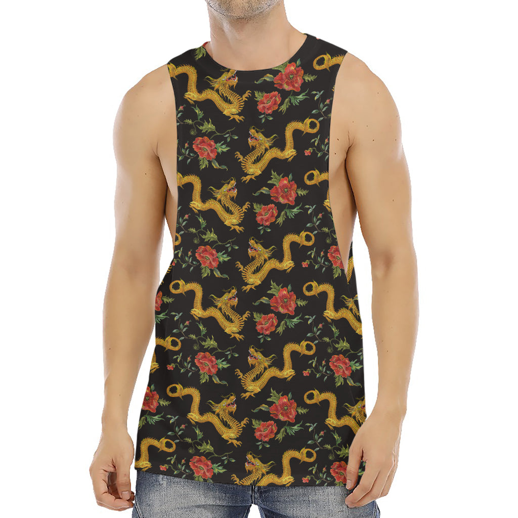 Embroidery Chinese Dragon Pattern Print Men's Muscle Tank Top