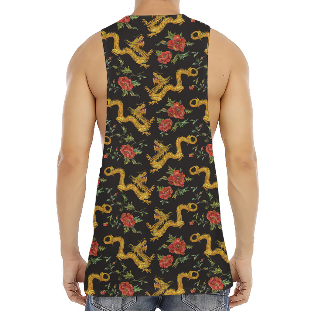 Embroidery Chinese Dragon Pattern Print Men's Muscle Tank Top