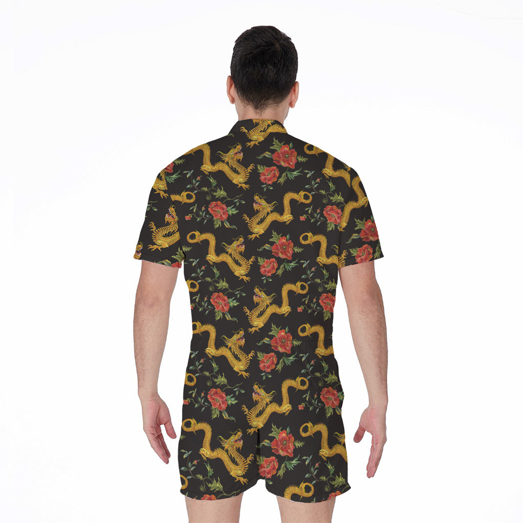 Embroidery Chinese Dragon Pattern Print Men's Rompers
