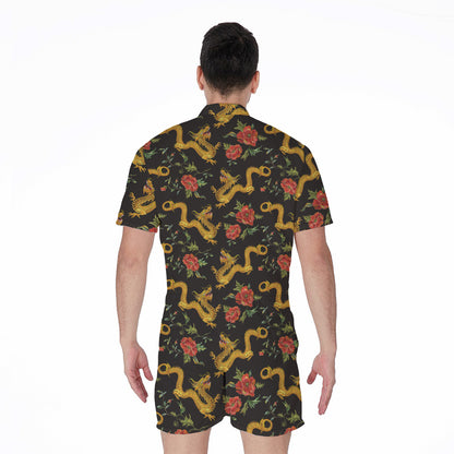 Embroidery Chinese Dragon Pattern Print Men's Rompers