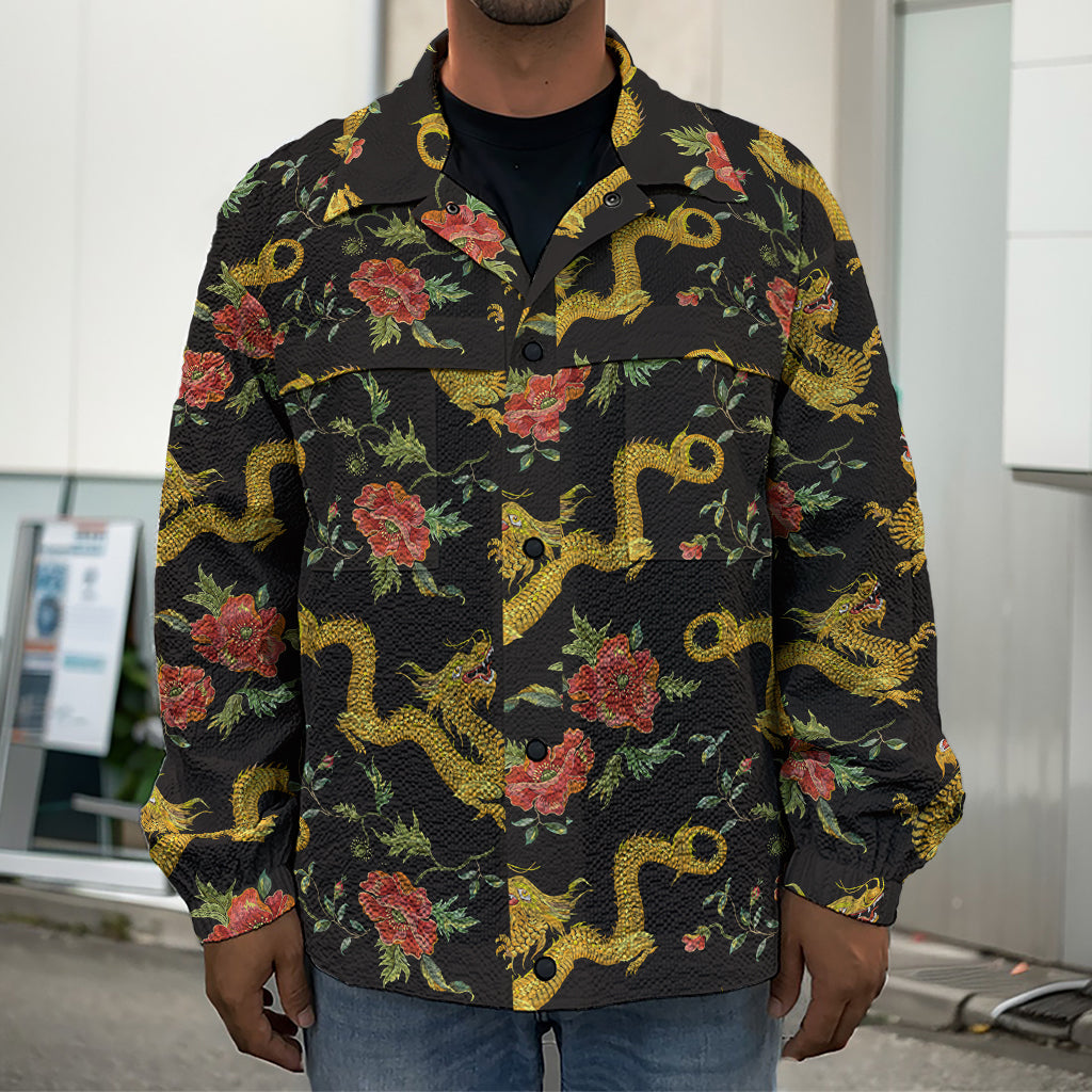 Embroidery Chinese Dragon Pattern Print Men's Shirt Jacket