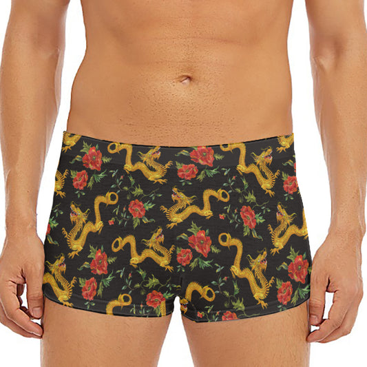 Embroidery Chinese Dragon Pattern Print Men's Short Boxer Briefs