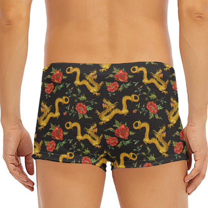 Embroidery Chinese Dragon Pattern Print Men's Short Boxer Briefs