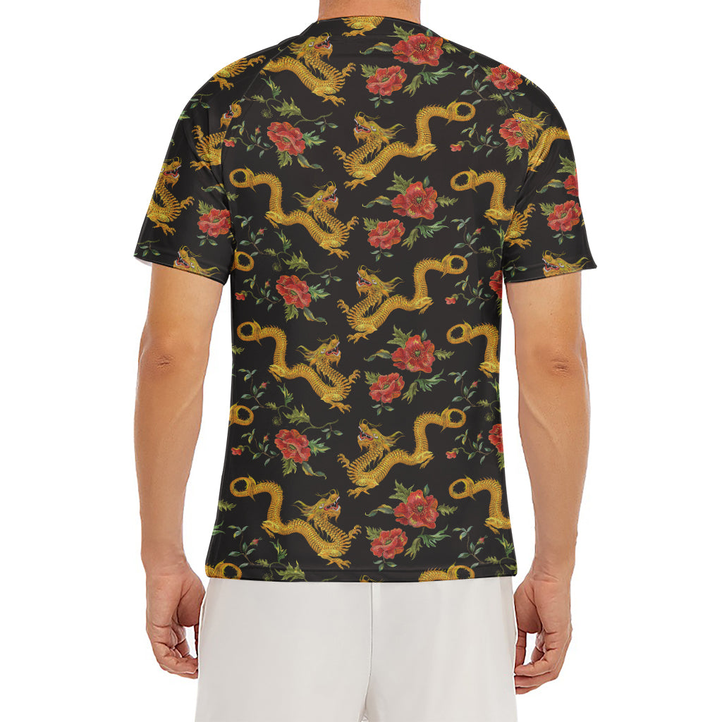 Embroidery Chinese Dragon Pattern Print Men's Short Sleeve Rash Guard