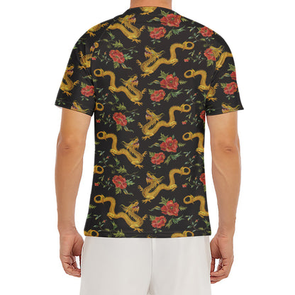 Embroidery Chinese Dragon Pattern Print Men's Short Sleeve Rash Guard