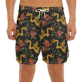 Embroidery Chinese Dragon Pattern Print Men's Split Running Shorts
